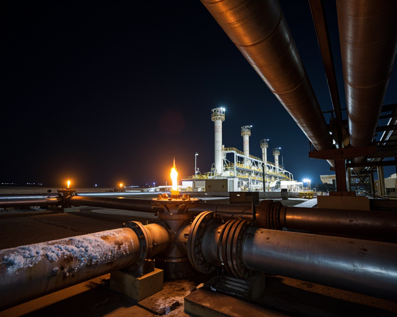 Industrial Desalination Plant at Night