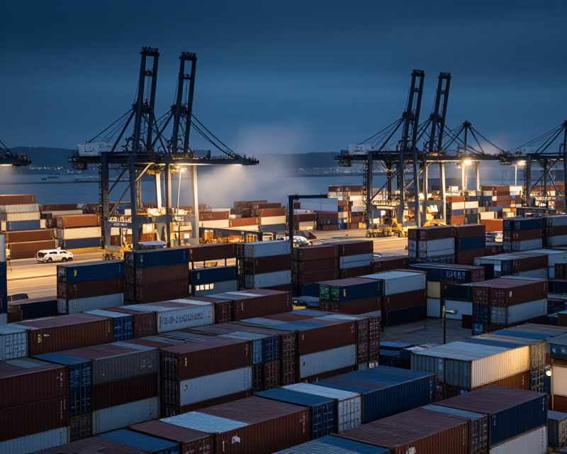 South Korean Container Port at Blue Hour